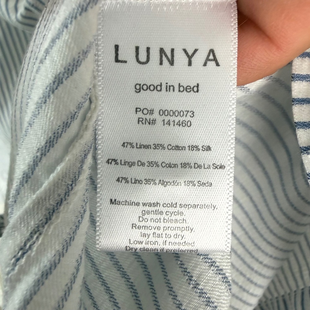 Lunya Blue Striped Resort Linen Silk Shirt Mockneck Button Down Size XL - Picture 12 of 12